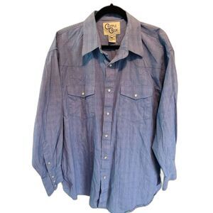 Cripple Creek western pearl snap blue plaid long sleeve shirt, men's size XL
